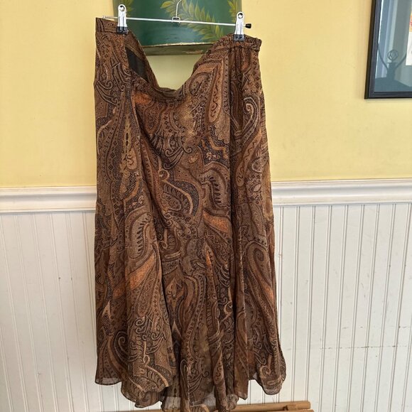 Anne Klein Brown Paisley Silk Midi Skirt Size 20W - Picture 2 of 6